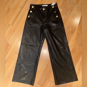 ZARA Faux Leather Wide-Leg Pants – Black (Size 4)